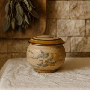 🇨🇦Hand-Thrown Stoneware Lidded Jar Brushstrokes
